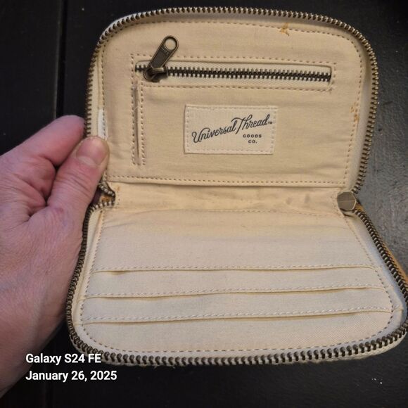 New Universal Thread Woven Look Wallet Boho Hippie Natural Zip Around Cute - Picture 2 of 3